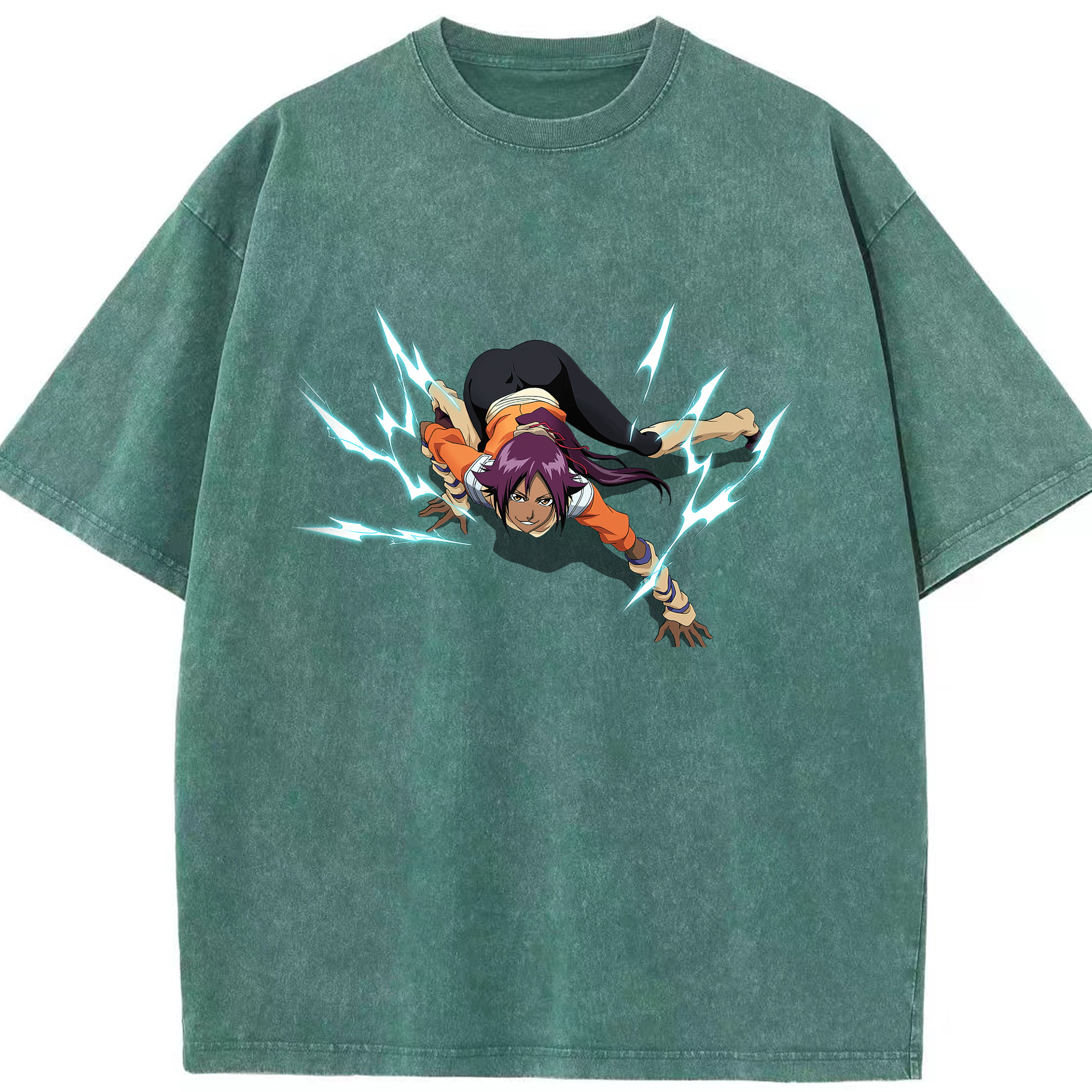 （画像用） ブリーチ 四楓院 夜一（しほういん よるいち） BLEACH Shihouin Yoruichi 綿100% ヴィンテージ風 半袖Tシャツ（フロントプリント）